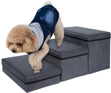 Сходинки для собак з місцем для зберігання, 2 сходинки, складані, широка пандус для домашніх тварин, неслизькі сходи для собак, драбина для домашніх тварин, сходи для собак та котів маленьких та великих порід, темно-сірий 60×40×30 (квадрат)