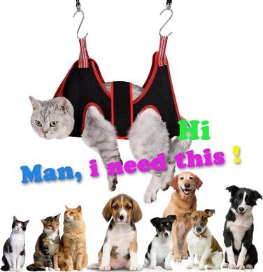 Гамак для грумінгу собак та котів, нашийник для догляду за шерстю, нігтями, вухами та очима (XS, 16.5 см), чорний