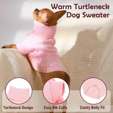 Пуловер для собак на Різдво, теплий зимовий одяг для тварин, зручний вовняний пуловер з коміром для маленьких собак, теплий в'язаний одяг для цуценят, зелений (Small, Pink)