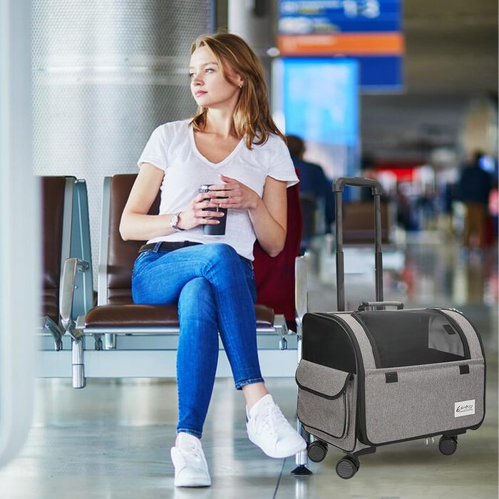 Сумка-переноска для собак та котів Galatée з колесами, розкладний рюкзак для тварин, дитяча коляска для домашніх улюбленців (сірий)