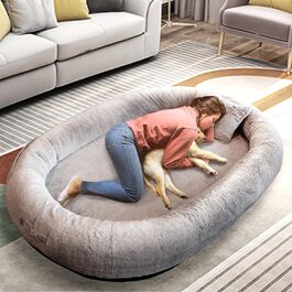 Крісло-ліжко для собак великих порід та людей, 180x114x35,6 см, з штучним хутром, ковдрою та подушкою, FURRYFECTION