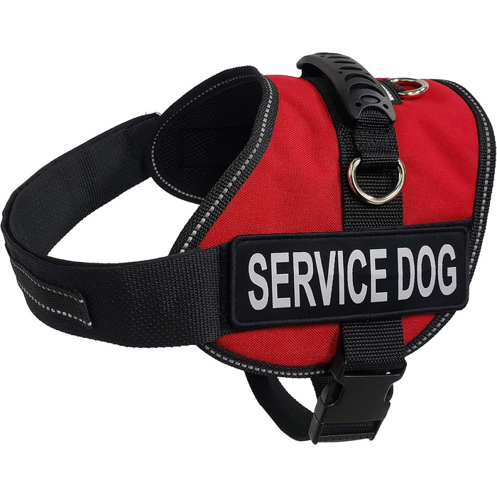 Шлея для собак ActiveDogs Air-Tech XL, Cordura, червона, з ручкою, ADA-картками та світловідбивними нашивками для сервісних собак (73,7-101,6 см)