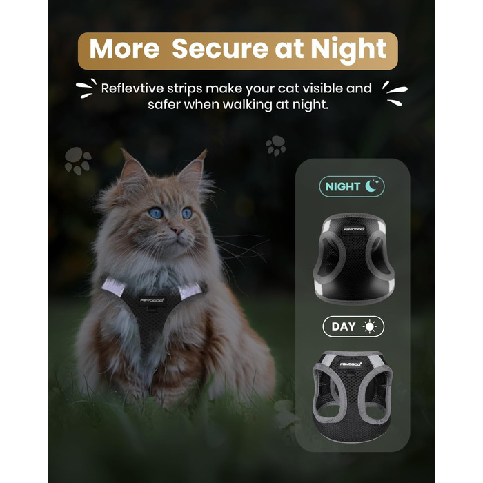 Шлейка для котів FAYOGOO з поводом, шлейка для котів анти-вислизання, регульована, з світловідбиваючими смугами, чорна M (1 шт.)