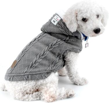 Світер для собак SMALLLEE_LUCKY_STORE з капюшоном, теплий худі, куртка, верхній одяг для маленьких собак, розмір M (спинка: 24 см, груди: 37 см), сірий XL