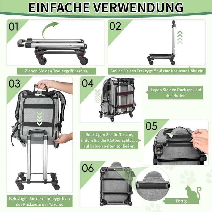 OUUTMEE Сумка-переноска для домашніх тварин, знімний чохол з колесами, ідеальна для котів та маленьких собак, багатофункціональний рюкзак, сумка-переноска 4-ма способами, дихаюча (Сірий)