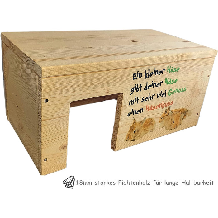 Будиночок для декоративних кроликів Nagerstore, дерев'яний, 2 входи, 45x25x22 см, аксесуари для клітки, стійкий, з лакуванням