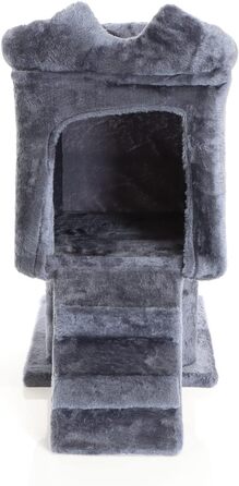 Котячий будиночок та кігтеточка Fudajo темно-сірого кольору 60 см з платформою, лежаком та ігровим м'ячиком, кігтеточка з драбиною, меблі для котів з сизалю