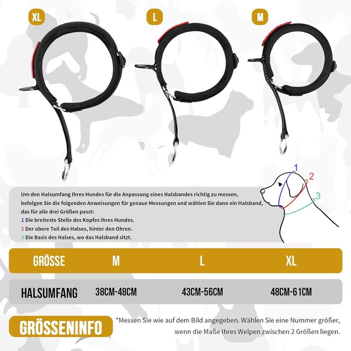 Нашийник для собак OneTigris Zug-Stopp, м'який з широкою підкладкою, з світловідбиваючими елементами, чорний, XL (для середніх та великих собак)