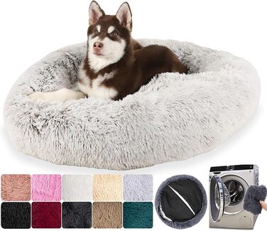 М'яке ліжко для собак та котів - миється та знімається, лежанка для домашніх тварин з блискавкою, неслизьке дно, для великих, середніх та маленьких собак (L:80 см, Сірий)