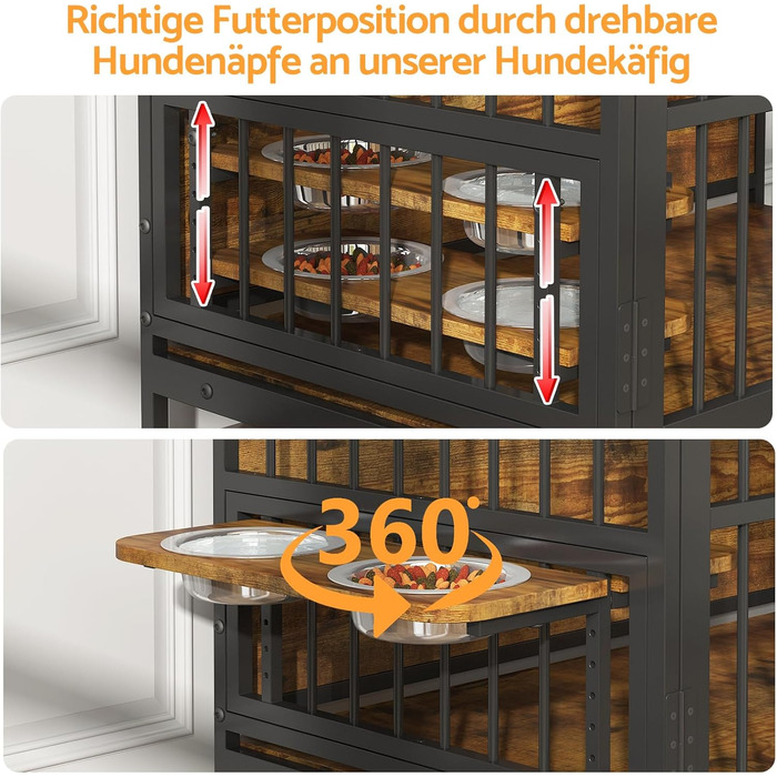 Клітка для собак з полицями для зберігання 99x58x96,5 см – багатофункціональна переносна клітка для собак з колесами, поворотними мисками, міцний вольєр для великих та середніх собак