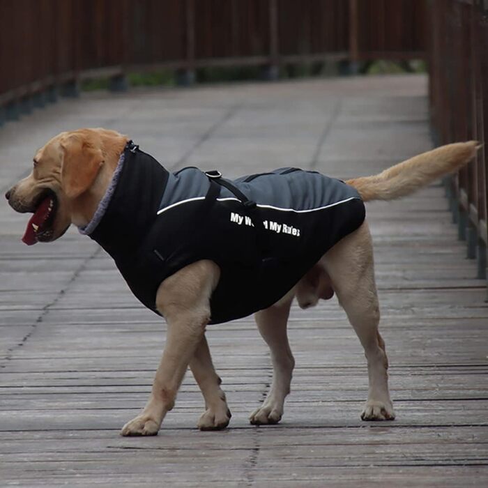 Зимова куртка для собак з шлейкою, водонепроникна, з рефлективними елементами, для великих собак (5XL, чорний)