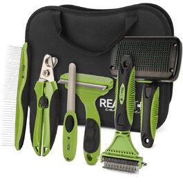 Набір для догляду за шерстю ReaVET для собак та котів (6 предметів): щітка, знімач ковтунів, щітка для підшерстка, гребінець від бліх, ножиці для обрізання кігтів, сумка для аксесуарів