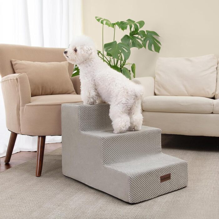 Сходинка для собак та котів, 3-ступенева широка неслизька сходинка для дивану, софи та стільця, 40 см, сірого кольору
