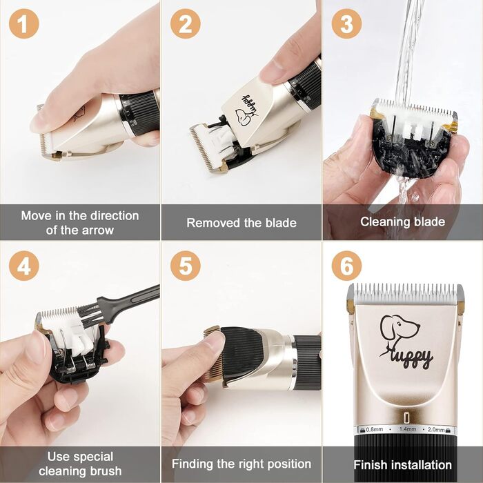 Професійна машинка для стрижки собак, тиха, для довгого та густого волосся, електрична, бездротова, акумуляторна, для собак, котів, домашніх тварин, чорний / золотий