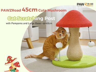 Дерев'яний котячий дряпач-гриб PAWZ Road з 100% сизалем і помпонами, іграшка для домашніх котів
