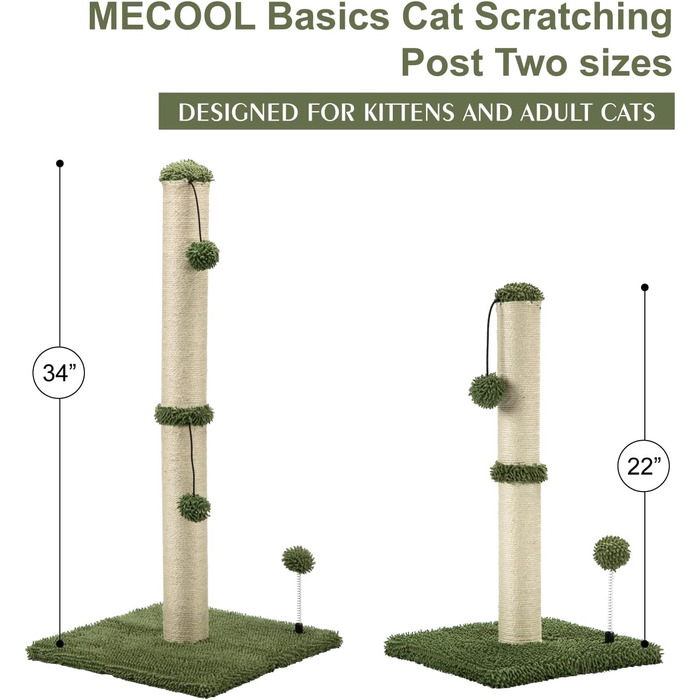 Котячий будиночок MeCool 86,4 см з сизалю, когтеточка, будинок для котів, з м'ячиком, для дорослих котів, колір: кактус