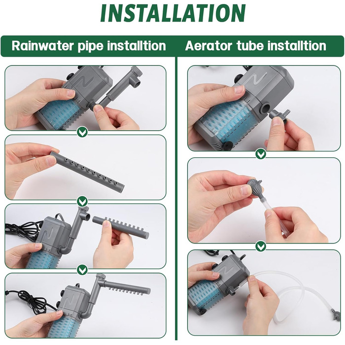 EXLECO Фільтр для акваріума 9W, 800 л/год, вбудований фільтр з 2 змінними губками, регульований фільтр для акваріумів 20-50л, фільтр-насос для акваріумів з розпилювачем