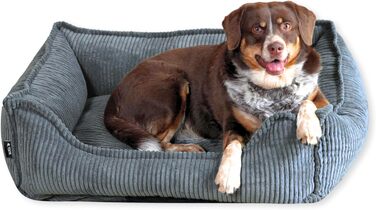 4L Textil М'яке собаче ліжко з корду Hugo Premium-LINE, ортопедичне, для маленьких собак, з піною з пам'яті, знімний чохол, плюшеве (темно-сірий, 60x40 см)
