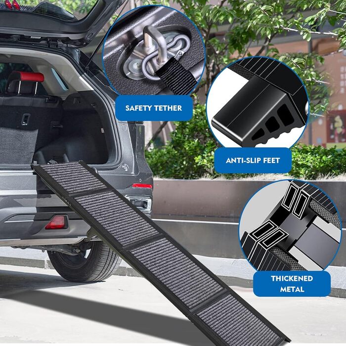 Східці для собак у машину, 170 см, чорні, металеві, до 150 кг, складані, з антиковзким покриттям, для великих собак та SUV