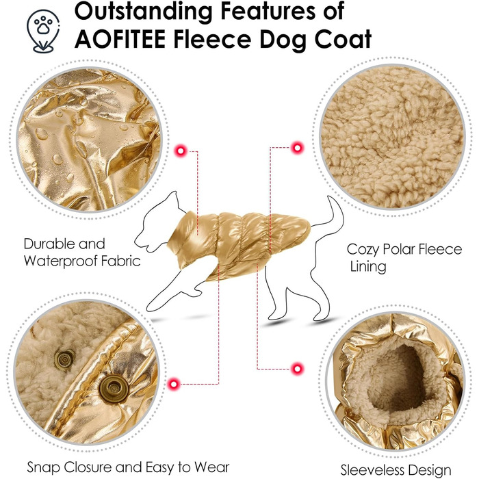 Зимовий одяг для собак AOFITEE: водонепроникний, вітронепроникний, з флісу, жилет для цуценят, тепла куртка з утеплювачем, для холодної погоди, для собак маленьких та середніх порід (обхват грудей 54 см, довжина спини 38 см)