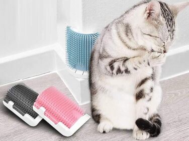 Щітка для котів з самоочищенням, для довгої та короткої шерсті, гребінець та скребок для кутів, безпечна та зручна (блакитна)