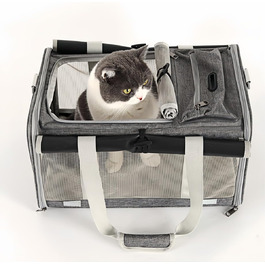 Транспортна сумка для котів та собак до 8 кг, сірого кольору. Зручна, дихаюча, з ремінєм через плече та надійними застібками. Ідеально для подорожей, ветеринара, авто та літака.