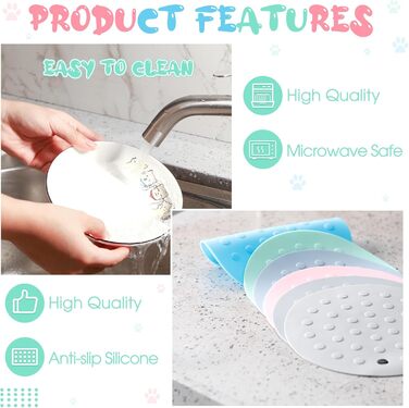 Набір мисок для котів Thenshop (6 шт.) з антиковзними килимками, керамічні миски для їжі та води, для котів, кошенят, цуценят, кроликів та хом'яків, білий, блакитний, світло-блакитний, сірий, зелений, рожевий, світло-сірий (милий стиль)