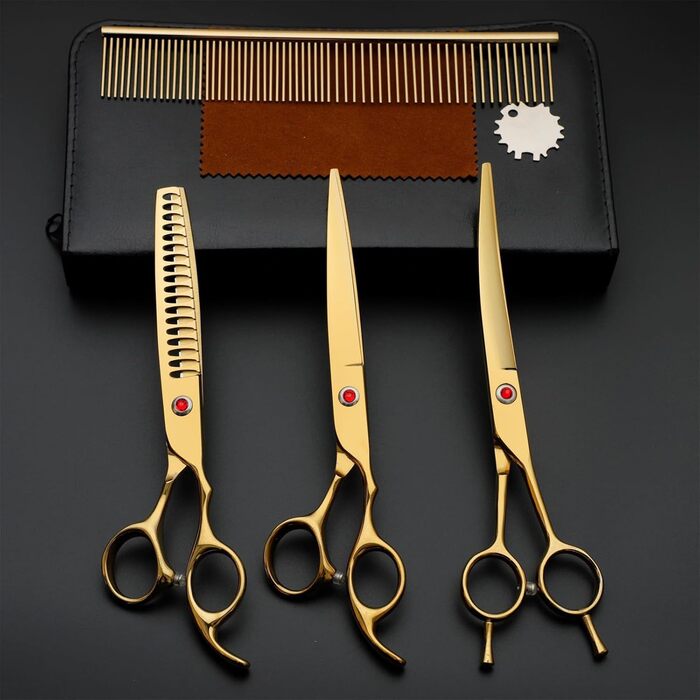 Професійний набір ножиць для собак 7.0 дюймів: ножиці для стрижки та догляду за шерстю, вигнуті ножиці, набір для грумінгу собак, ножиці для собак з нержавіючої сталі 440C