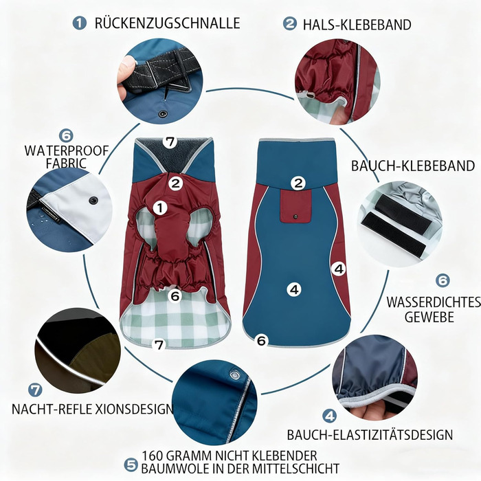 Водонепроникний зимовий одяг для собак - тепла куртка з бавовняним захистом для живота, для малих, середніх та великих собак (Морський, M)