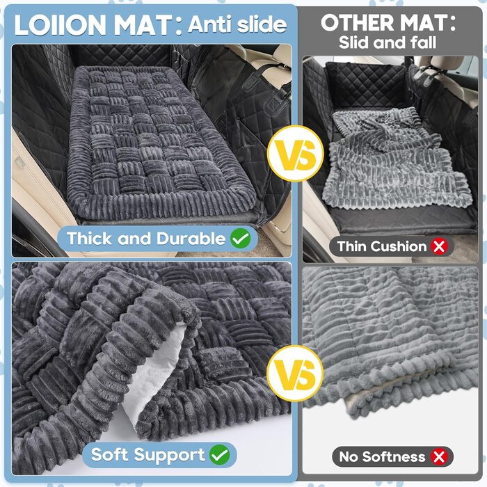 Килимок для собак у машину Loiion, захист заднього сидіння, великі породи, антиковзаюча, легко миється, зносостійкий, 127x62.5 см, темно-сірий