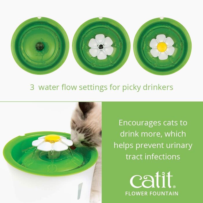 Фонтан для котів Catit Flower, 3 л, білий/зелений, поїлка для домашніх тварин