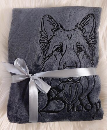 Персоналізована ковдра для собак з вишивкою породи та імені. М'яка ковдра для цуценят та собак, 130x170 см, для дому, авто, софи, сіра, washable