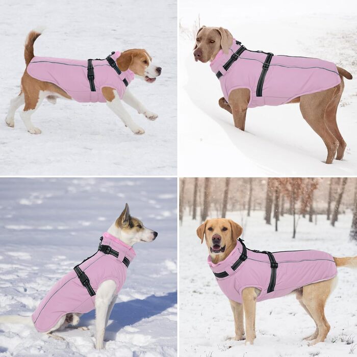 Теплий зимовий одяг для собак Lelepet: куртка з інтегрованим шлейкою, вітронепроникний флісовий одяг, світловідбиваюча жилетка для собак, XL (XX-Large, рожевий)