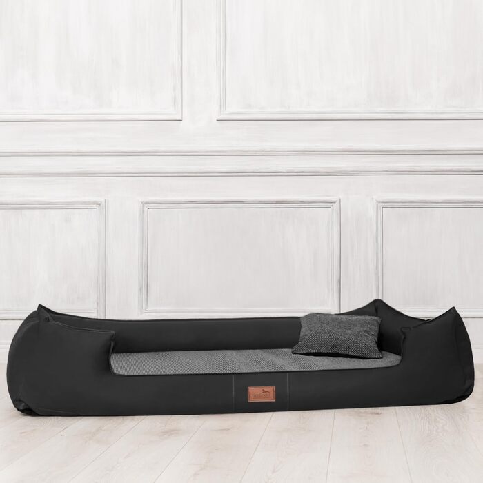 Tierlando® Ліжко ортопедичне для собак Linus Ortho Plus, 110x90 см, з віско-матрацом, штучна шкіра, чорний | Ліжко для собак