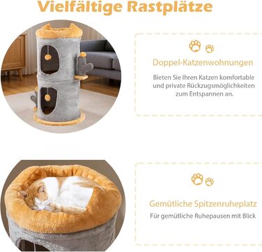 Котячий будиночок GYMAX з когтеточками: 4 яруси, 3 печери, знімні подушки, для котів усіх розмірів, сірий, 48x48x83 см