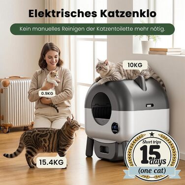 Автоматичний лоток для котів з самоочищенням 65л, 9 сенсорів, керування через додаток, захист від защемлення (сірий)