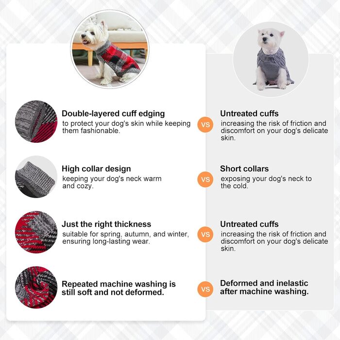Пуловер для собак та котів, теплий, м'який, осінь/зима, розміри XXS-XS, сірий+червоний