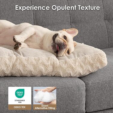 Килимок для собак великих порід, 104x68 см, XL, штучне хутро та льон, Бежевий