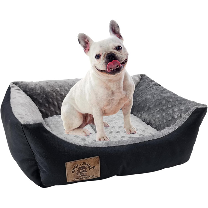 Ліжко для собак Odolplusz: корзина, лежанка, диван для маленьких собак | з наповнювачем з силіконових кульок | гіпоалергенне | 50x40 см (чорний + мінки сірий)