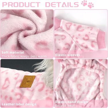 Піжама для собак XPUDAC, фліс, теплий пуловер для маленьких та середніх собак, дівчаток та хлопчиків, м'яка зимова одежда для собак, розмір S, M (груди 15', 16.5'), рожевий леопардовий принт