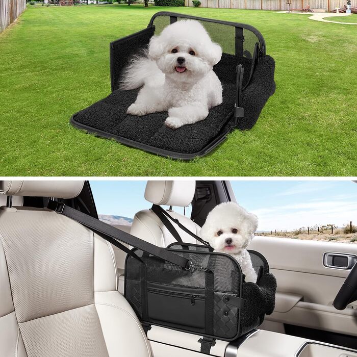 Транспортна сумка для собак та котів: переноска для тварин до 6 кг, з підстилкою та сталевим каркасом, чорна