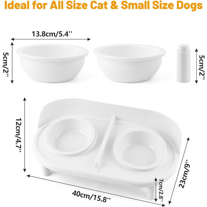 Набір мисок для котів та маленьких собак Bartuke Katzennapf Erhöht: миска для корму, миска для води, підставка