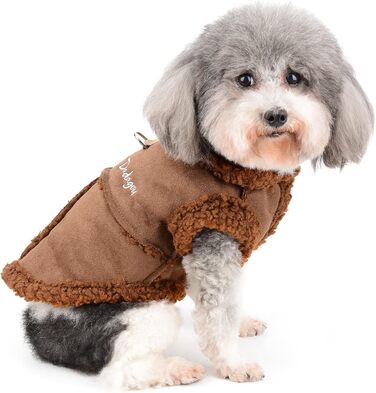 Зунеа Зимовий теплий одяг для собак - тепла куртка для маленьких собак, флісова жилетка для цуценят, теплий одяг для чихуахуа та йоркширських тер'єрів (L, коричневий)