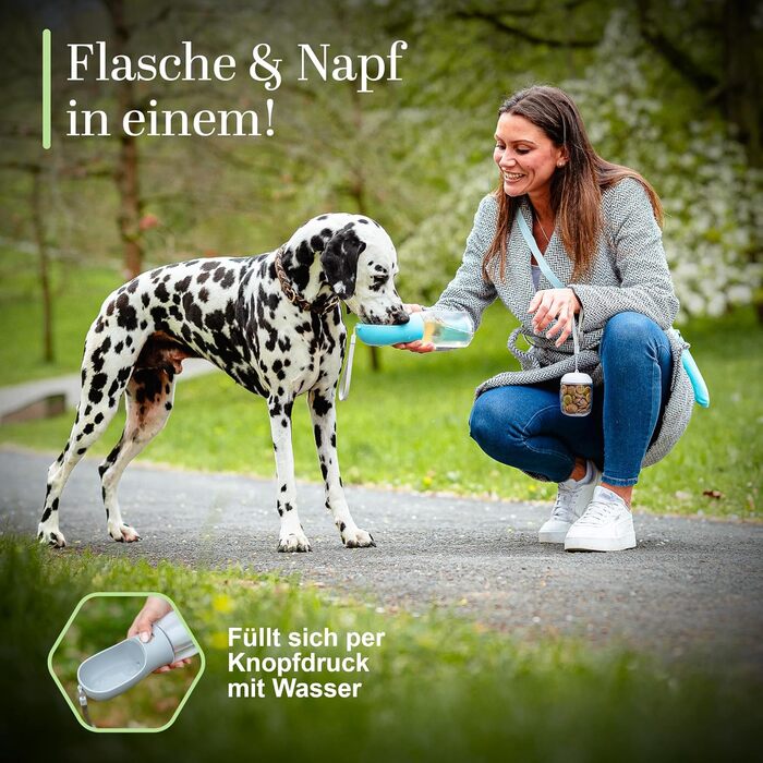 Поїлка-фляга для собак 300 мл - 3 в 1 | Фляга для води для собак, виготовлена з BPA-free матеріалу, з функцією автоматичного наповнення | Підходить для маленьких та середніх собак, сірого кольору