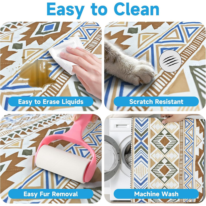 Водонепроникний двосторонній килимок для собак YOSEPATI, 178 x 76 см, бежевий з візерунком медальйон, для собак, котів, дітей, зручний для диванів та меблів, легко миється
