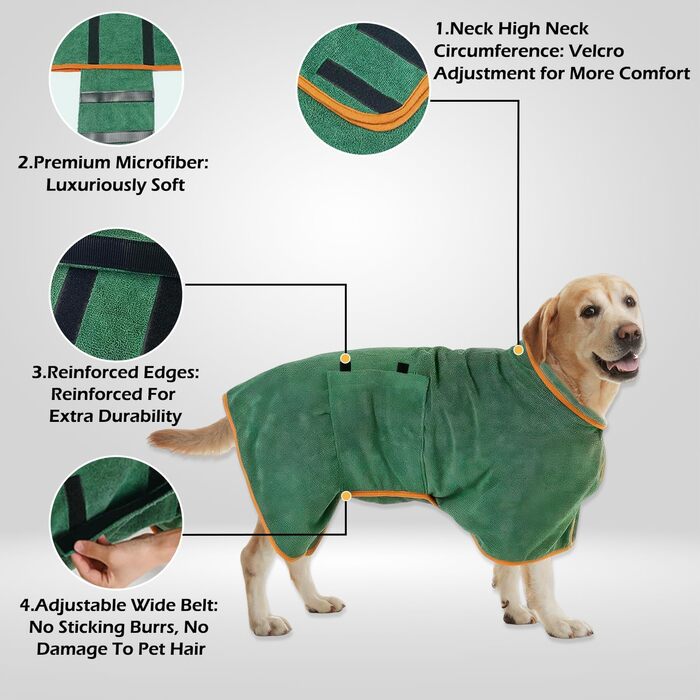 Швидковисихаючий халат для собак з мікрофібри, для малих, середніх та великих тварин, регульований, для собак та котів вагою 13,6–23,6 кг (M)