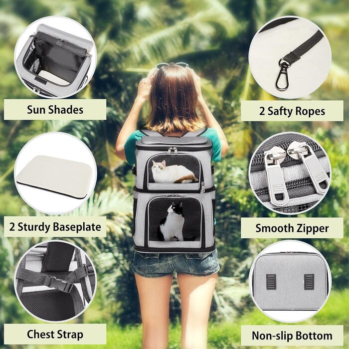 Рюкзак-переноска для котів та собак на 2 тварин, сірий Double