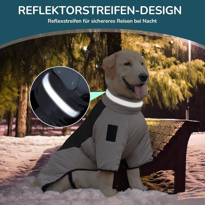 Водонепроникний дощовик для собак середніх та великих порід від ALLSOPETS, тепла зимова куртка з світловідбиваючими смугами, вбудованим шлейкою, захист від вітру для холодної погоди (Класичний чорний, 2XL)