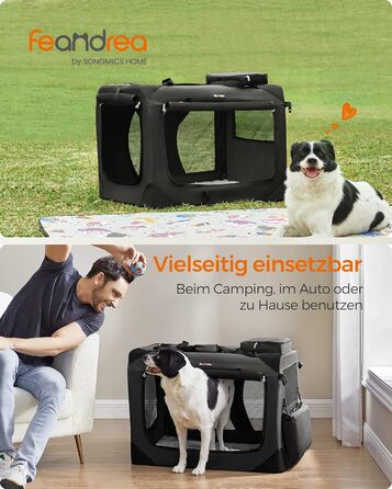 Клітка для собак Feandrea, XL, 81 x 58 x 58 см, чорна, з металевим каркасом та зручними ручками
