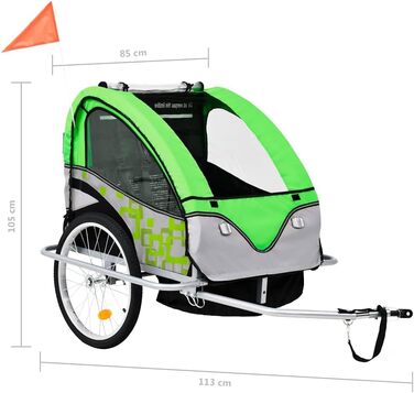 Причіп для собак та дітей 2-в-1: велосипедний причіп та візок, зелено-сірий. Для покупок, подорожей, велопрогулянок. Швидкий монтаж